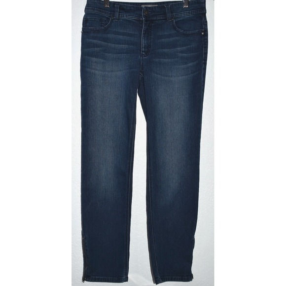 Chicos 00 Sz 2 So Slimming Zip Ankle Stretch Denim Blue Jeans 5-Pocket Straight - Picture 12 of 16